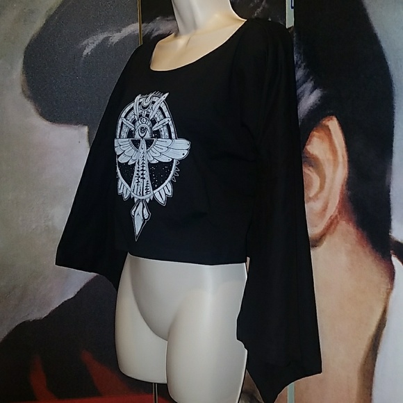 Too Fast Coven Spirit Tribal Bird All Seeing Eye Cape Jersey Top Long Sleeve - Picture 8 of 9